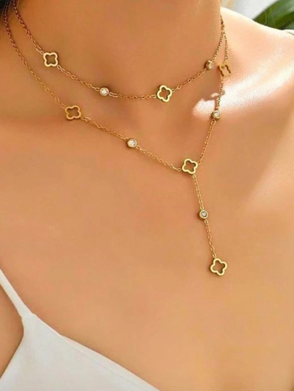 Gold Floral Charm Layered Necklace